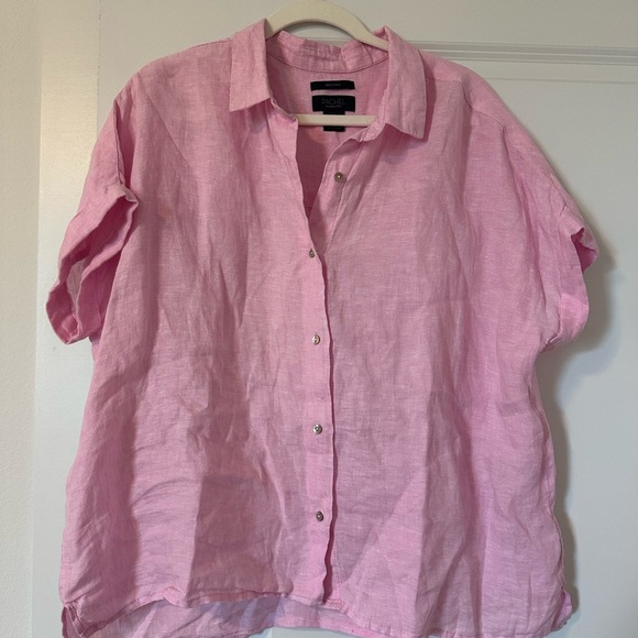Rachel Zoe Tops - Rachel Zoe 100% Linen Pink Short Sleeve Button Down Blouse Size XL